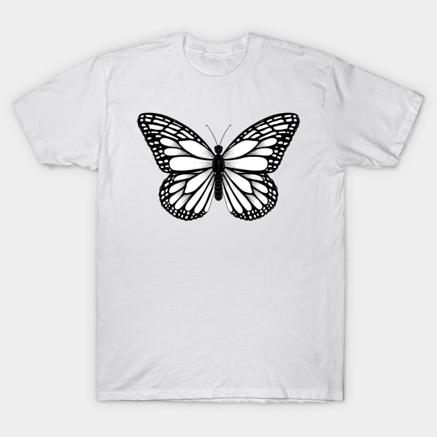 Monarch Butterfly - Black and White T-Shirt by GraphiscbyNel